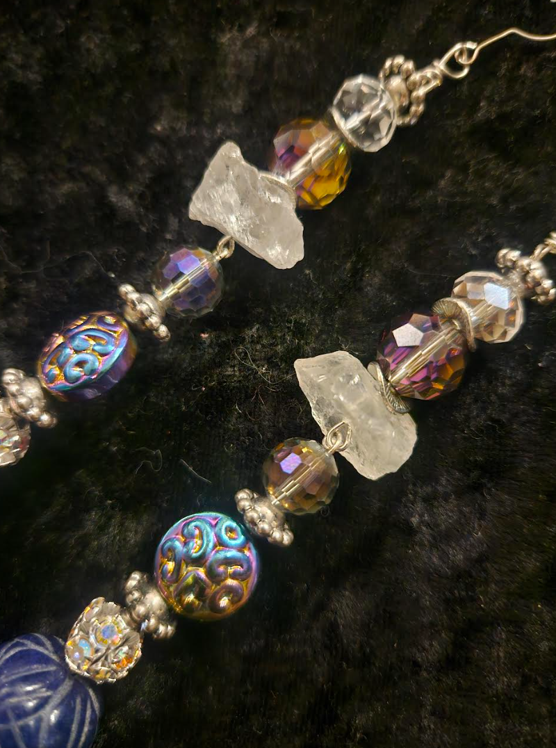 Blue Silver & White Gemstone Crystal Shoulder Dusters Sapphire an
