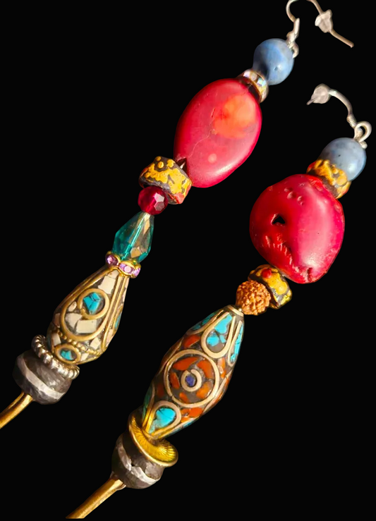 Tibetan & African Mixed Media Tribal Shoulder Dusters - Colorful