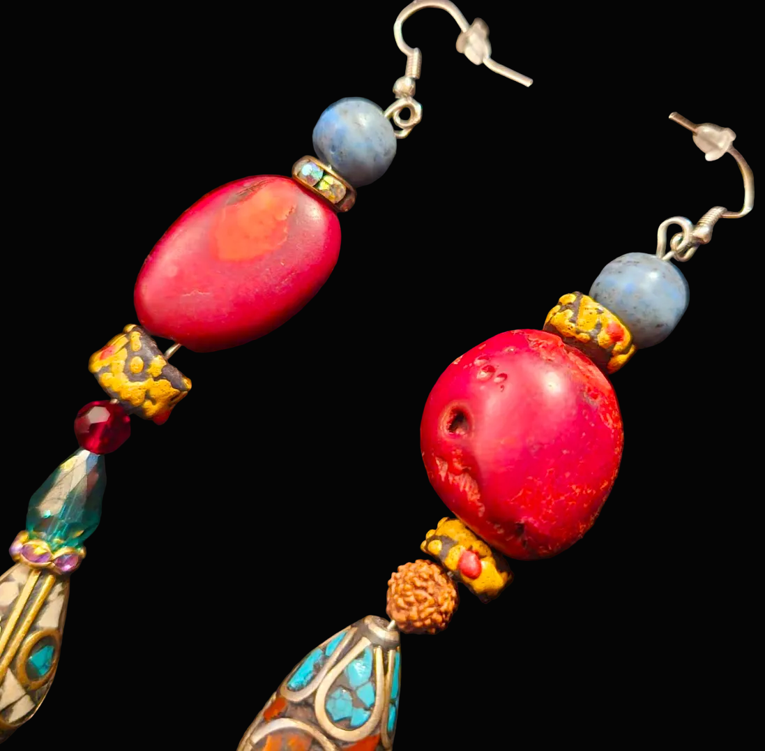 Tibetan & African Mixed Media Tribal Shoulder Dusters - Colorful