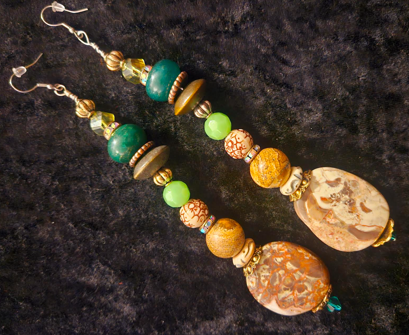 Green & Brown Mixed Media Gemstone Shoulder Dusters Earthy Beaded