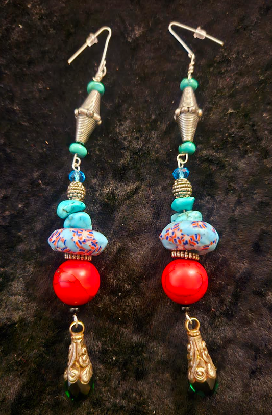 Red Blue Green & Silver Delicately Beaded Shoulder Dusters Extra