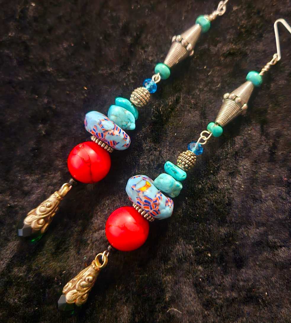Red Blue Green & Silver Delicately Beaded Shoulder Dusters Extra