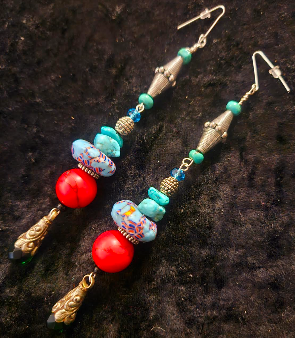 Red Blue Green & Silver Delicately Beaded Shoulder Dusters Extra