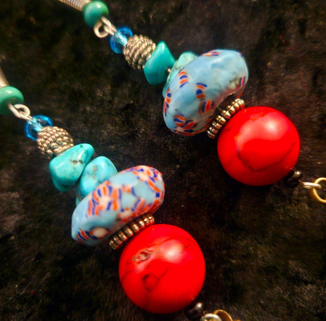 Red Blue Green & Silver Delicately Beaded Shoulder Dusters Extra