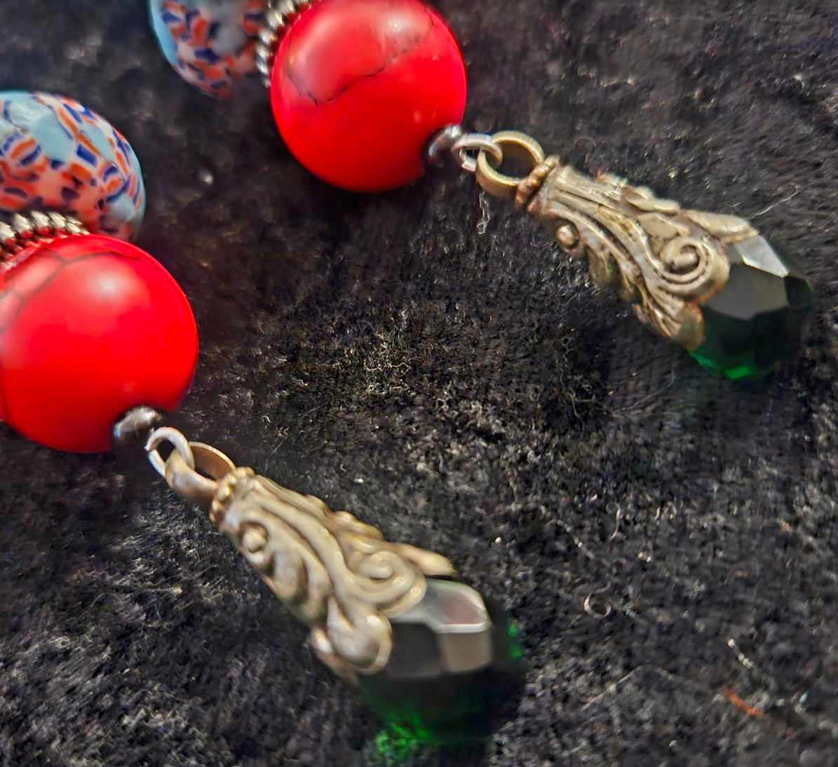 Red Blue Green & Silver Delicately Beaded Shoulder Dusters Extra