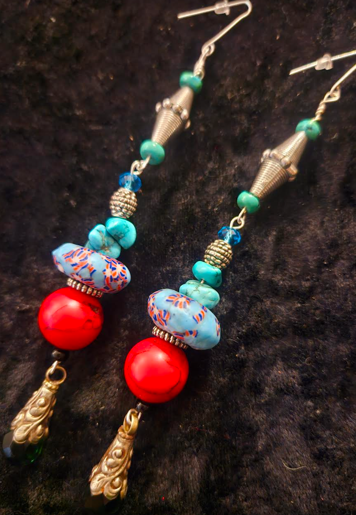 Red Blue Green & Silver Delicately Beaded Shoulder Dusters Extra