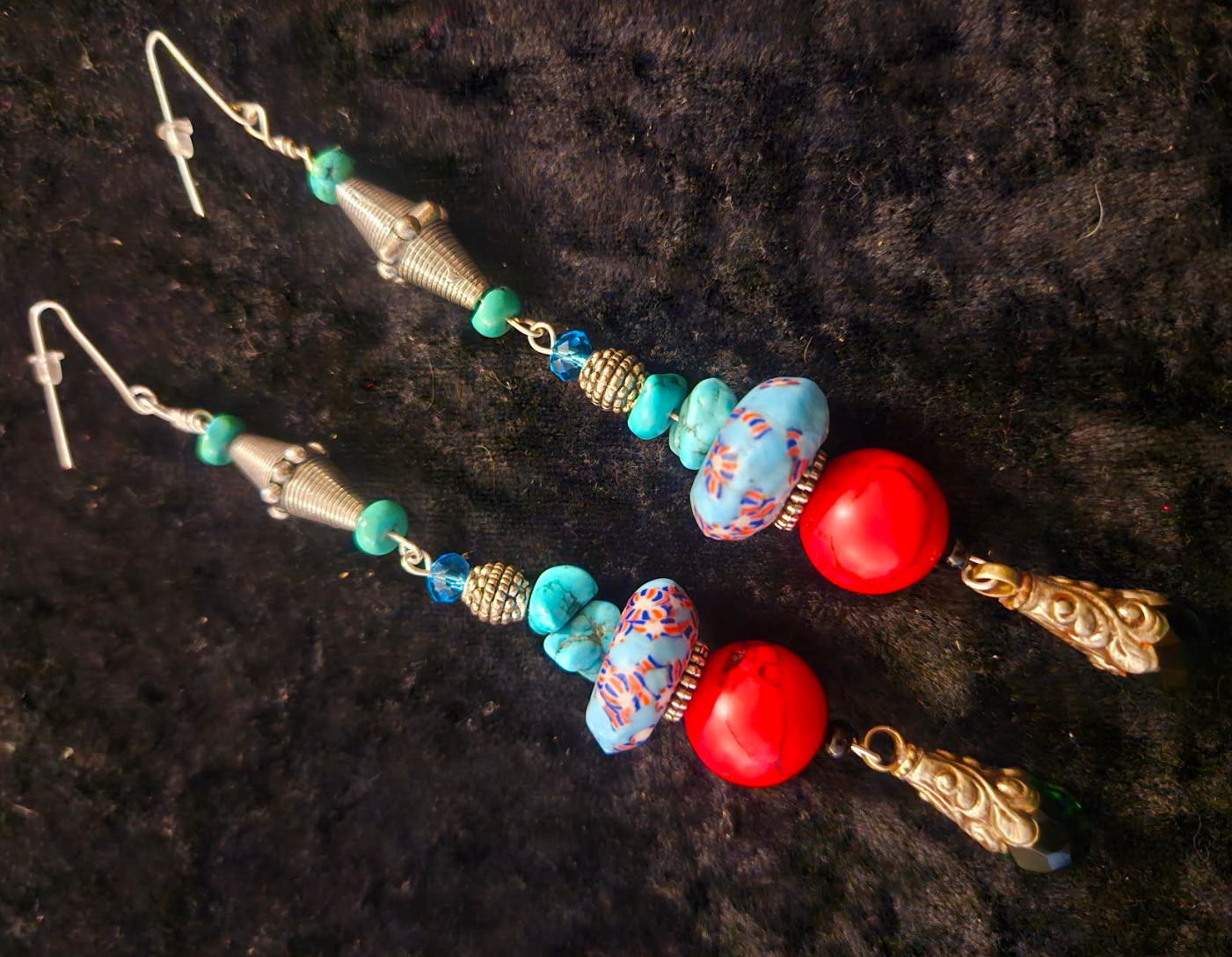 Red Blue Green & Silver Delicately Beaded Shoulder Dusters Extra