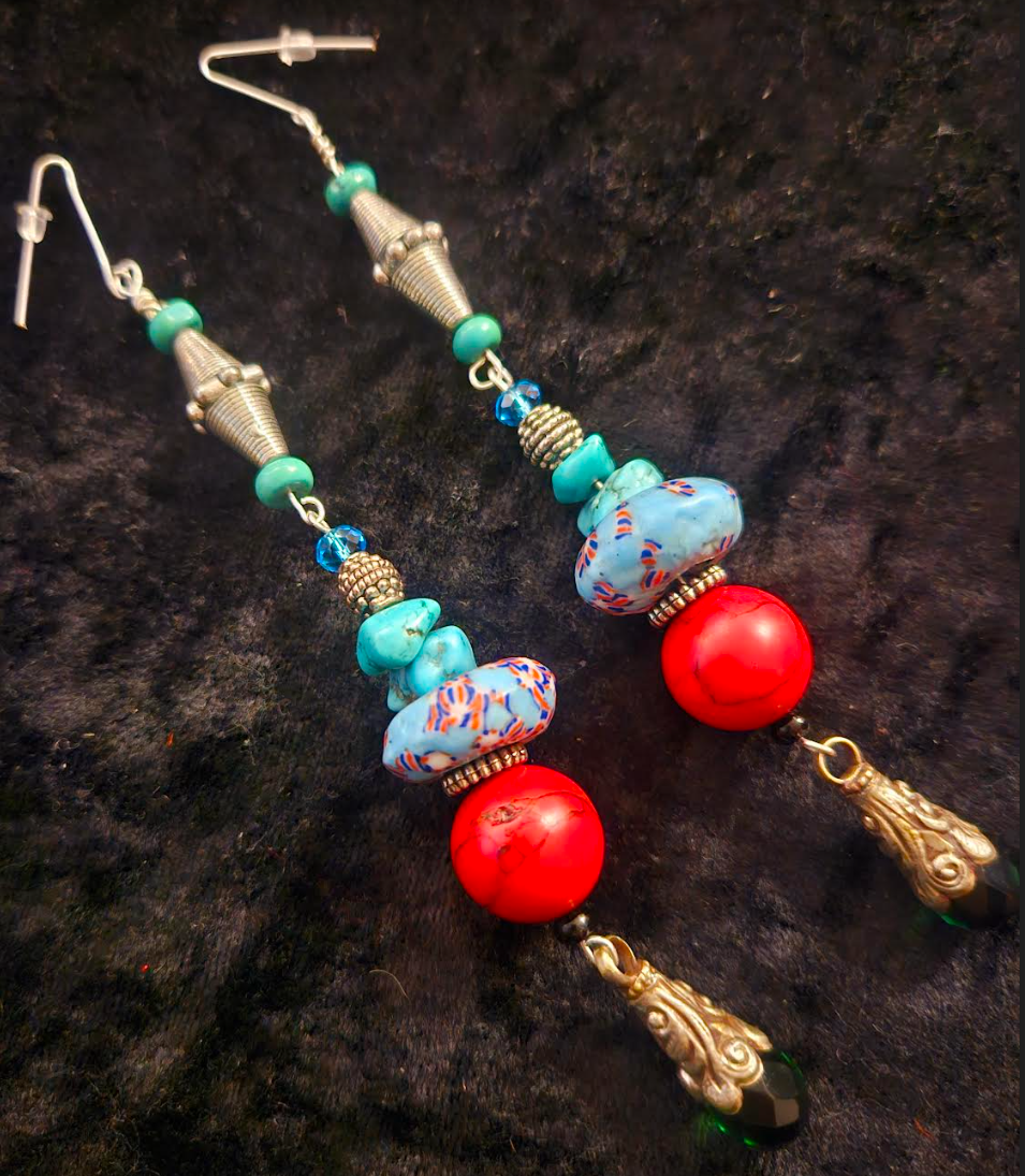 Red Blue Green & Silver Delicately Beaded Shoulder Dusters Extra
