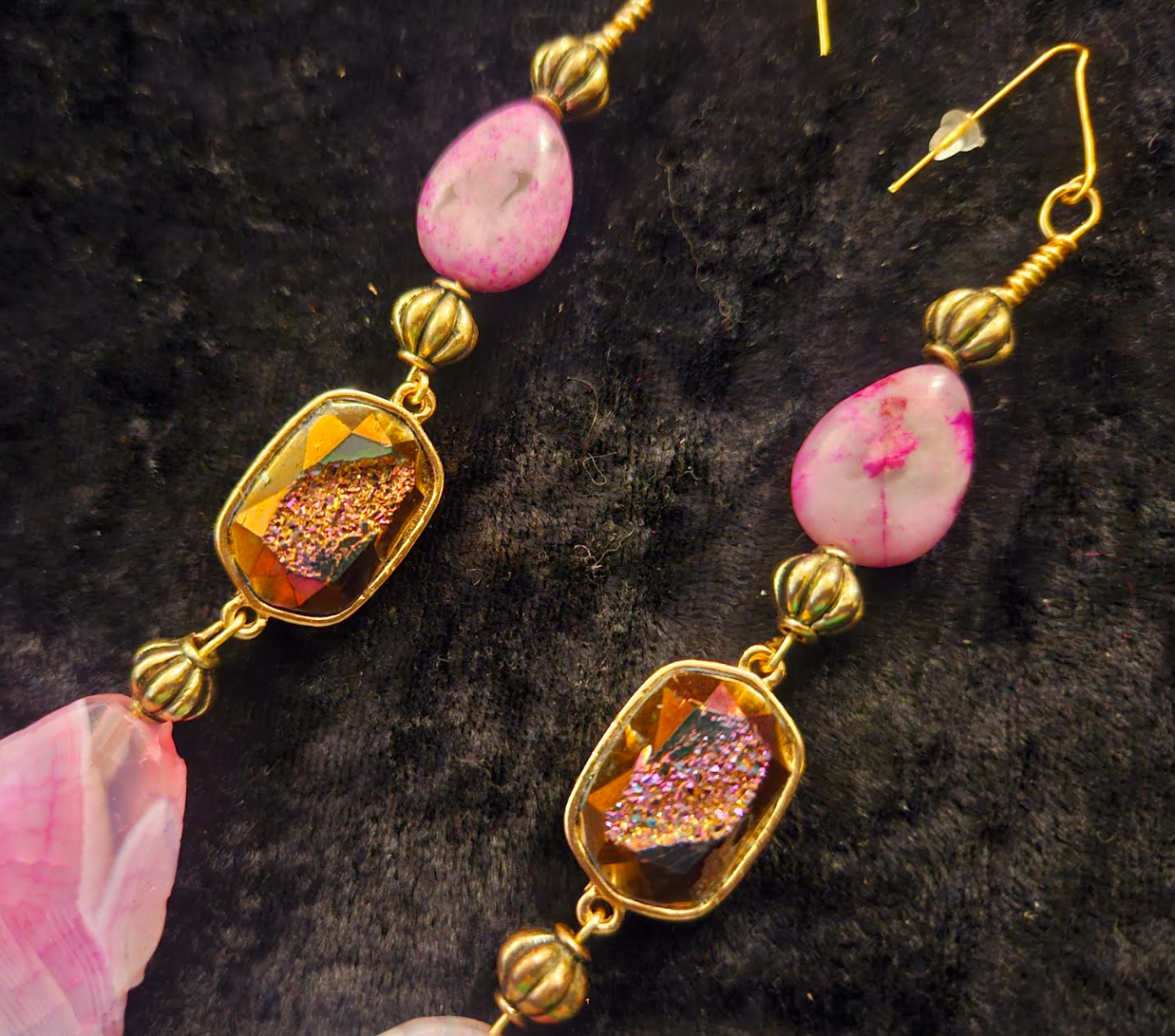 Pink Agate & Purple Druzy Crystal Shoulder Dusters Bridal Wedding