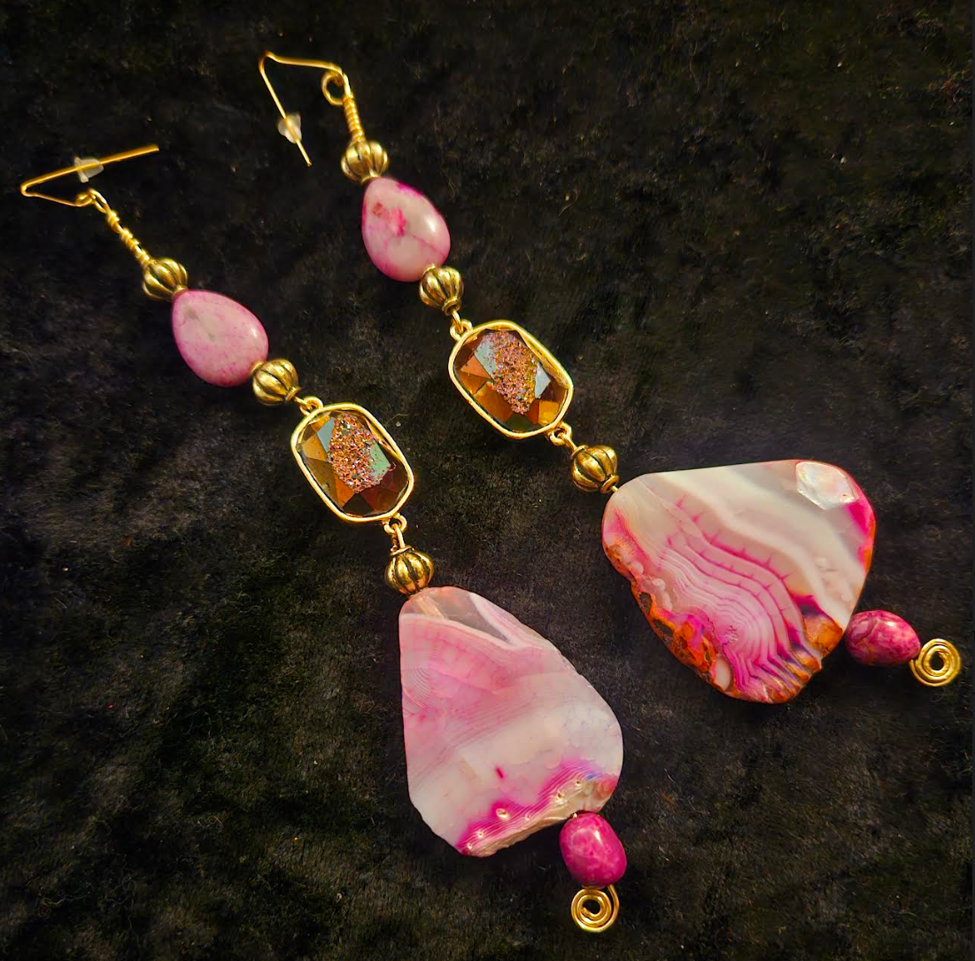 Pink Agate & Purple Druzy Crystal Shoulder Dusters Bridal Wedding