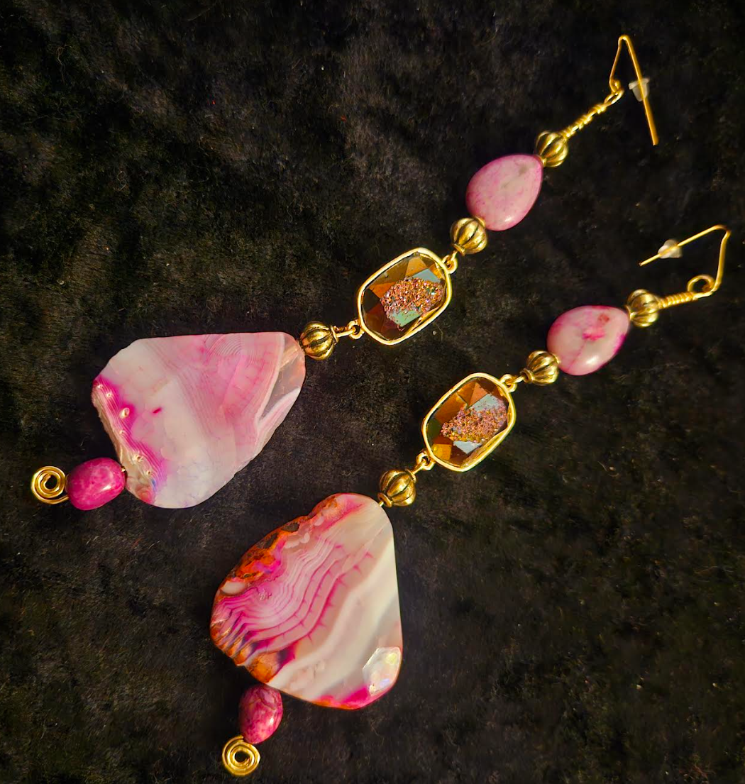 Pink Agate & Purple Druzy Crystal Shoulder Dusters Bridal Wedding