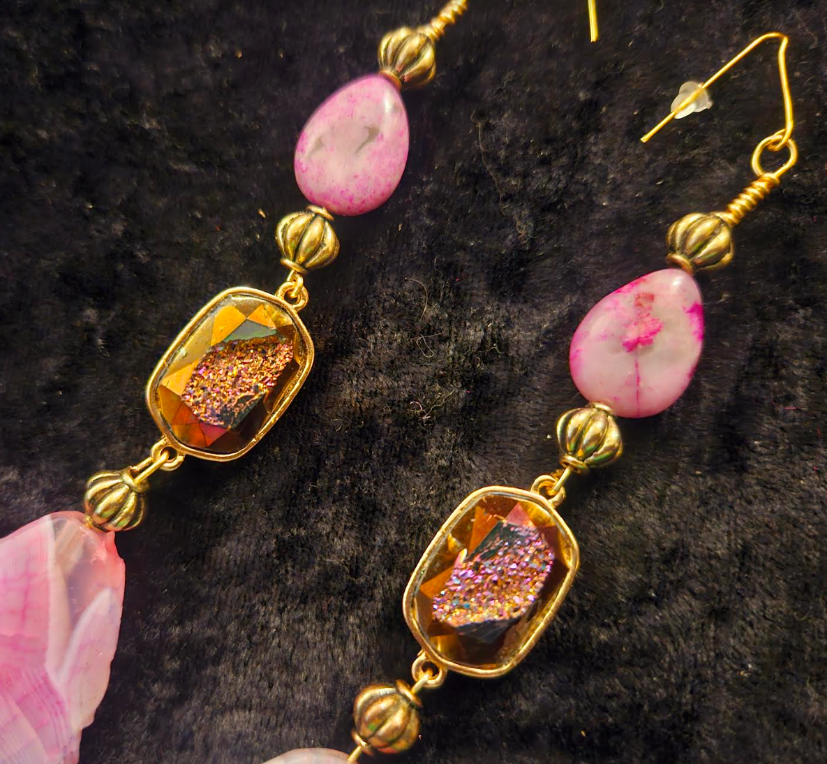 Pink Agate & Purple Druzy Crystal Shoulder Dusters Bridal Wedding