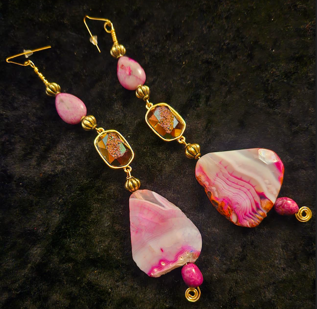 Pink Agate & Purple Druzy Crystal Shoulder Dusters Bridal Wedding