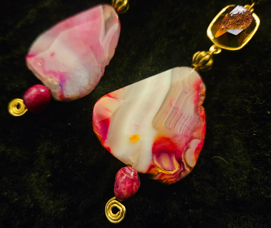 Pink Agate & Purple Druzy Crystal Shoulder Dusters Bridal Wedding