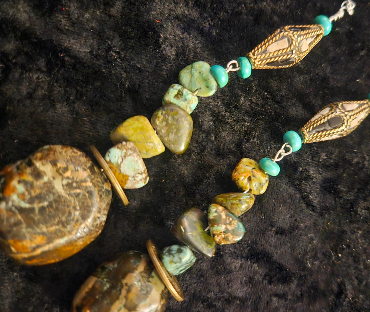 Hubei Turquoise Nugget Dangle Statement Earrings Earth Tone Cowgirl