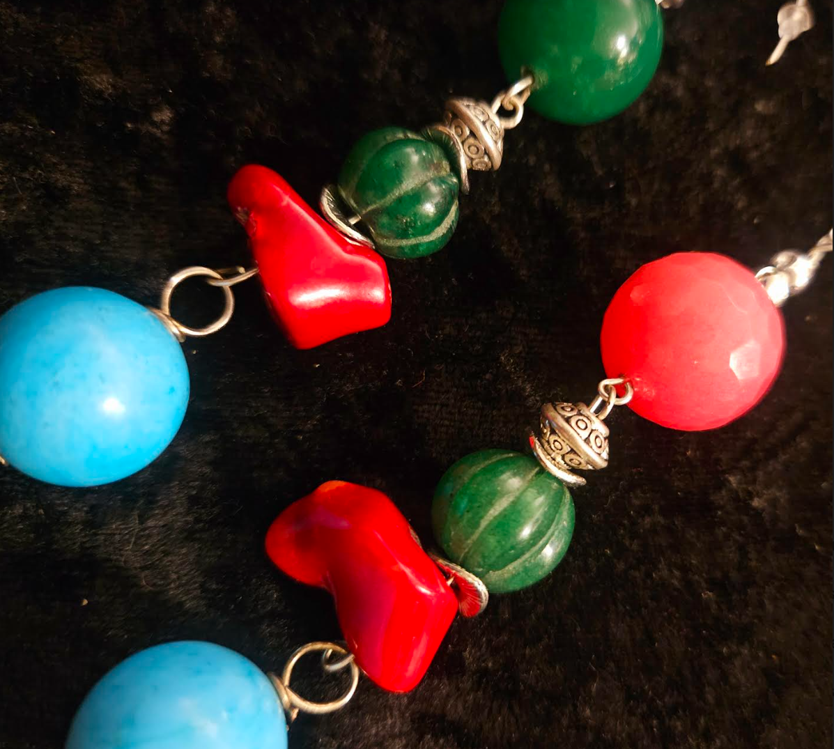 Funky Gemstone Ball Beaded Dangle Pierced Statement Earrings Bold &