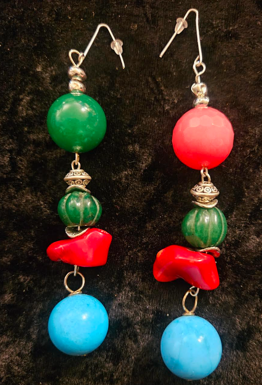 Funky Gemstone Ball Beaded Dangle Pierced Statement Earrings Bold &