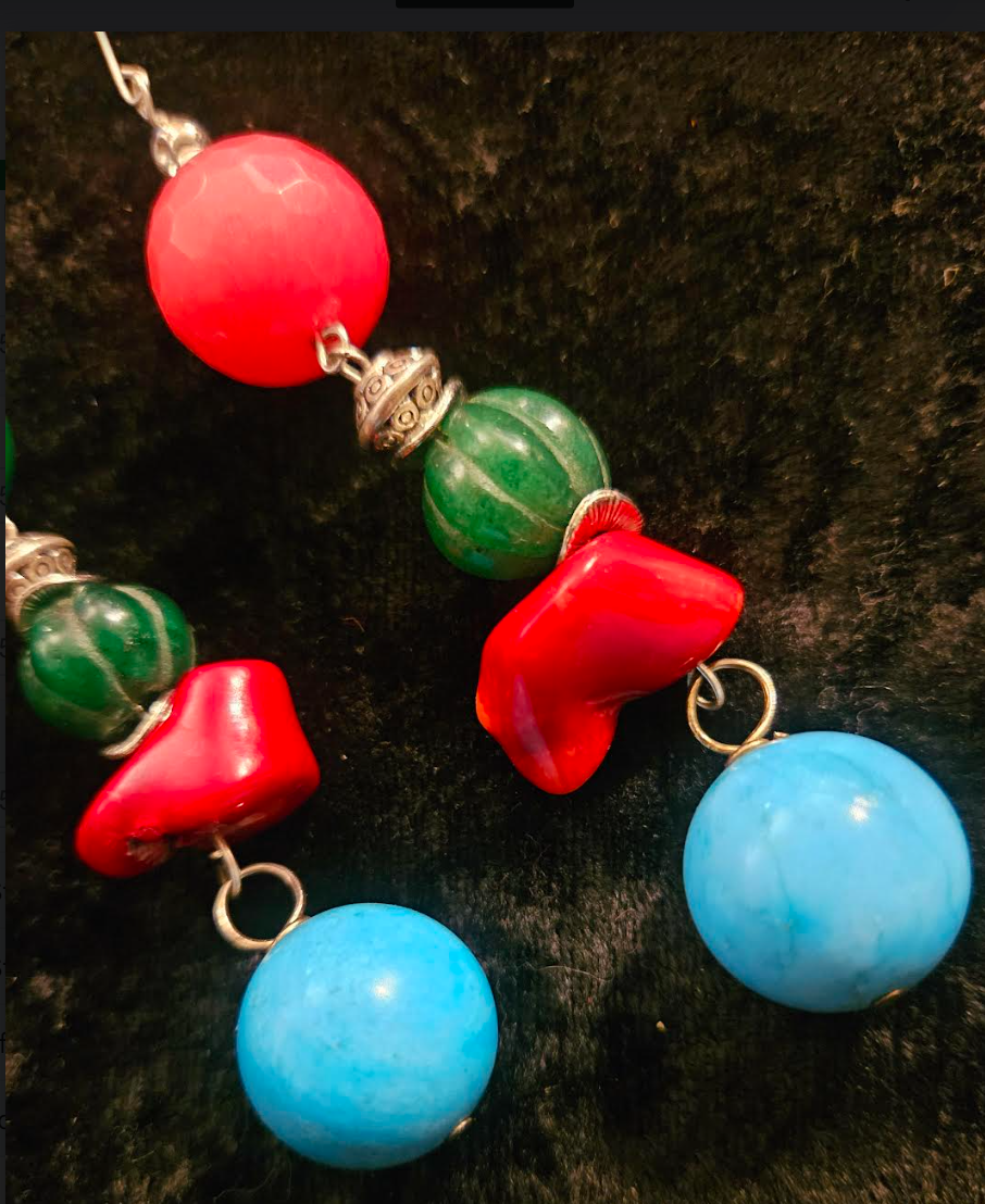Funky Gemstone Ball Beaded Dangle Pierced Statement Earrings Bold &