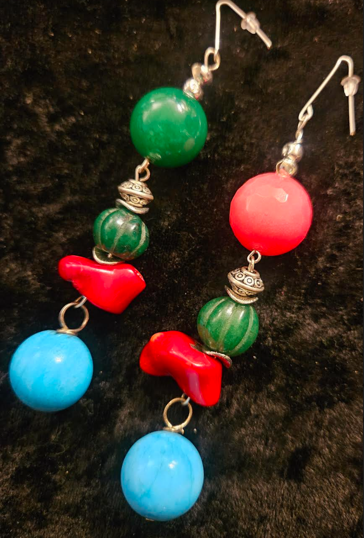 Funky Gemstone Ball Beaded Dangle Pierced Statement Earrings Bold &