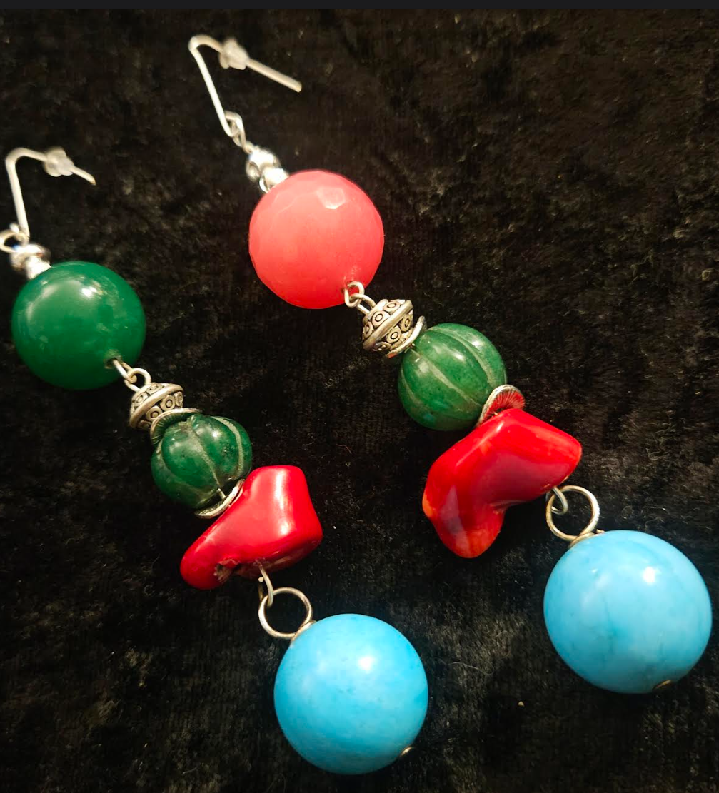 Funky Gemstone Ball Beaded Dangle Pierced Statement Earrings Bold &