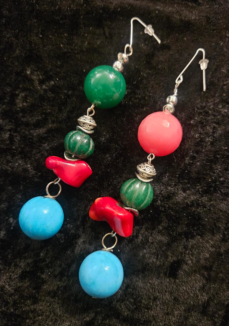 Funky Gemstone Ball Beaded Dangle Pierced Statement Earrings Bold &