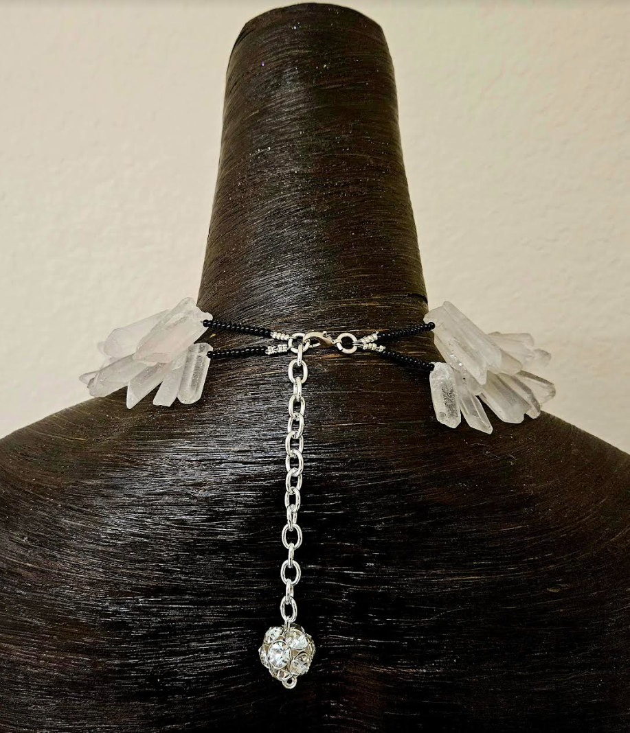 Orthoceras Rhinestone & Branch Quartz Luxury Necklace - Edgy Glamour