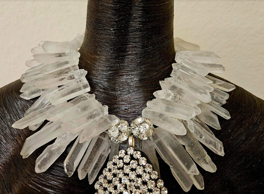 Orthoceras Rhinestone & Quartz Necklace - Edgy Glamour