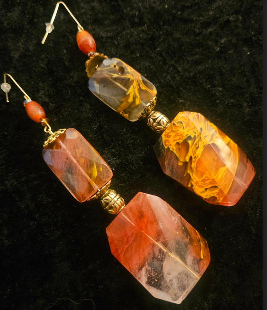 Strawberry Quartz Dangle Pierced Statement Earrings Autumn Shoulder