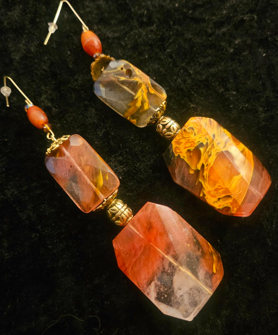 Strawberry Quartz Dangle Pierced Statement Earrings Autumn Shoulder