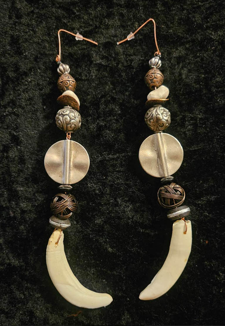 Wild & Exotic Tusk Rocker Chic Shoulder Duster Statement Earrings Mi