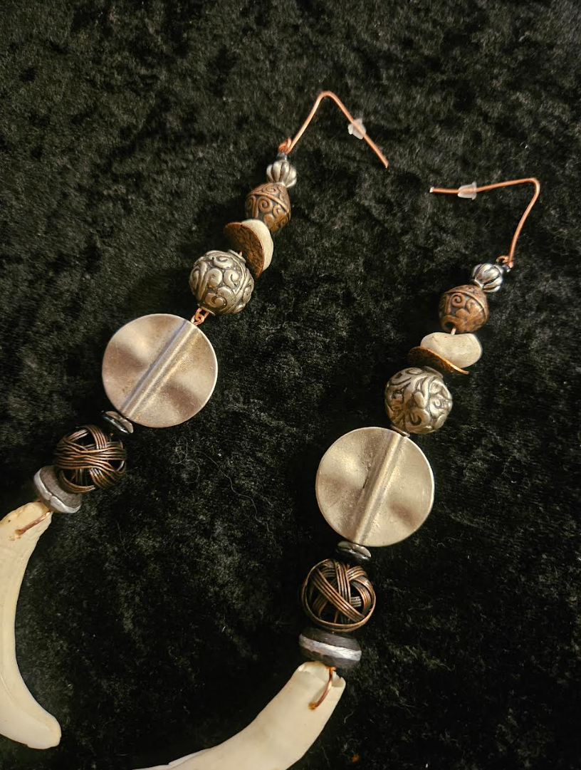 Wild & Exotic Tusk Rocker Chic Shoulder Duster Statement Earrings Mi