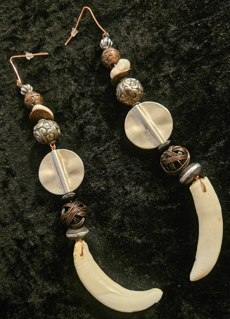 Wild & Exotic Tusk Rocker Chic Shoulder Duster Statement Earrings Mi