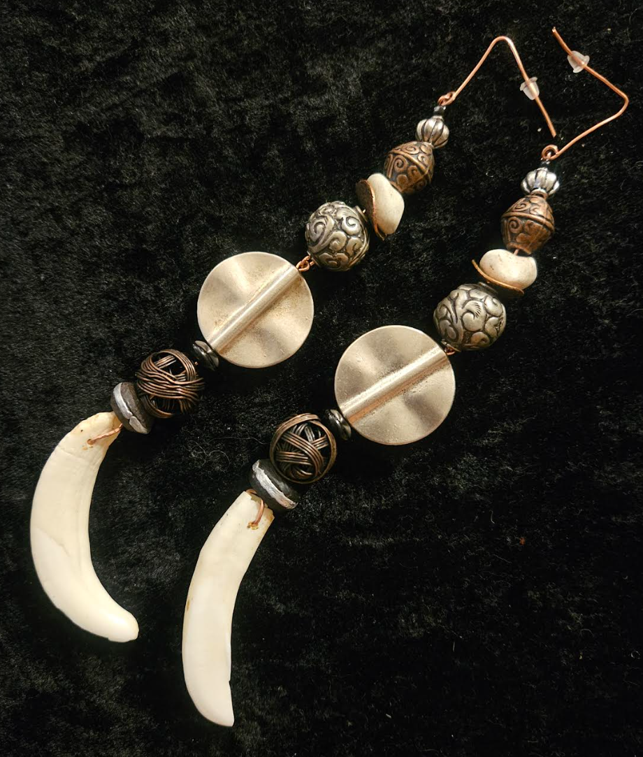 Wild & Exotic Tusk Rocker Chic Shoulder Duster Statement Earrings Mi