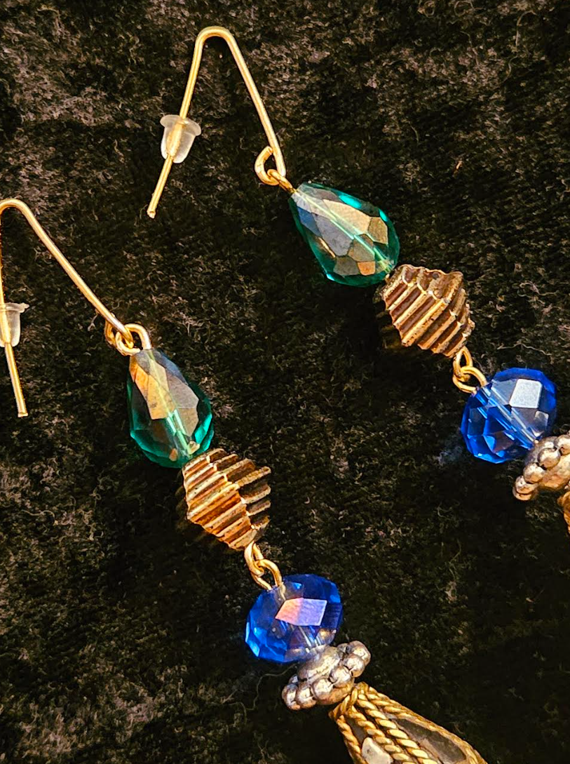 Lapis Lazuli Coral and Crystal Shoulder Dusters Inlaid Tibetan Bi