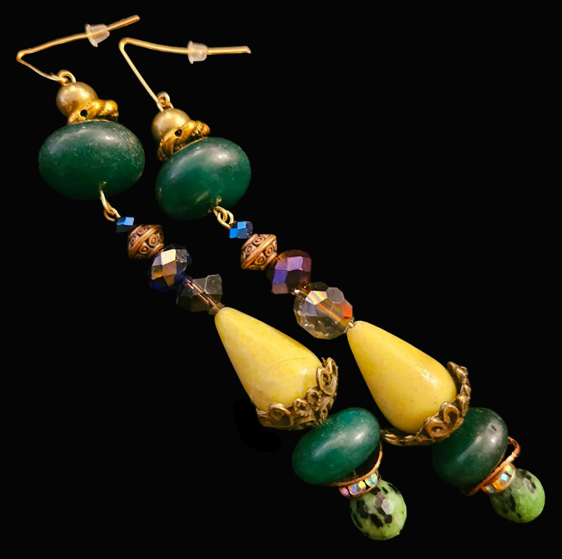 Emerald Agate, Ruby Zoisite & Crystal Shoulder Duster Earrings