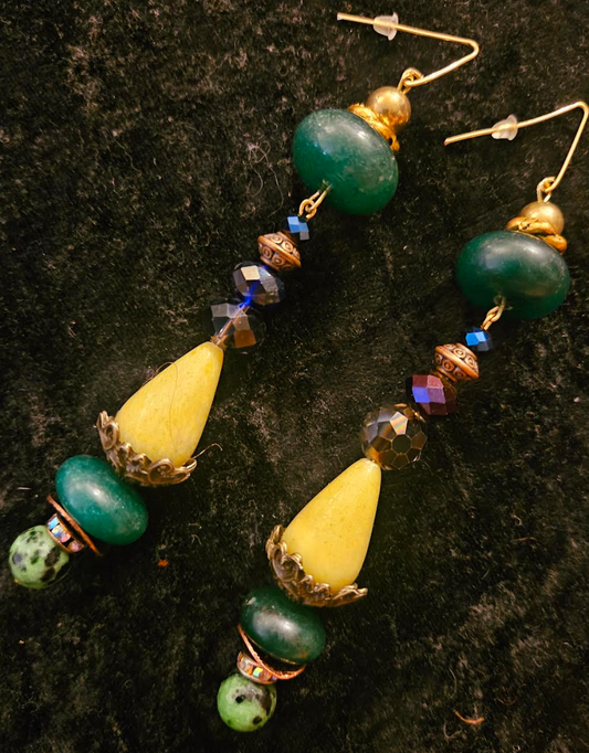 Emerald Agate Ruby Zoisite & Crystal Shoulder Dusters Green Yello