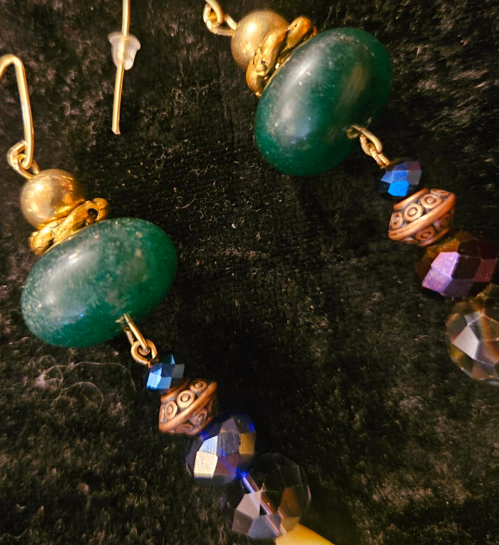 Emerald Agate Ruby Zoisite & Crystal Shoulder Dusters Green Yello