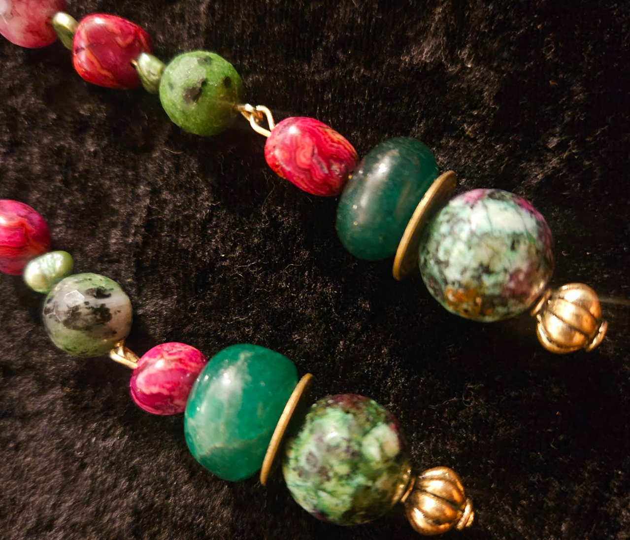 Green Pink & Burgundy Gemstone Pierced Statement Earrings Emerald Ag