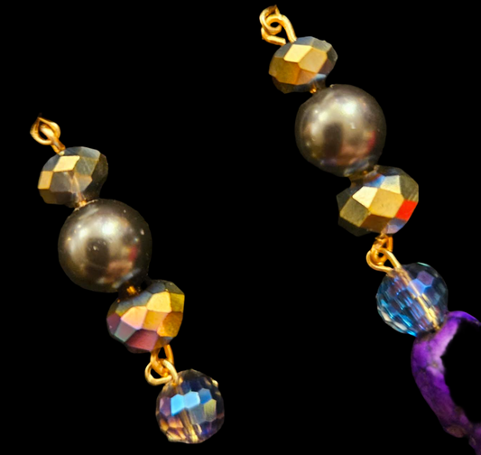 Purple Gemstone and Crystal Shoulder Duster Pierced Statement Earrings