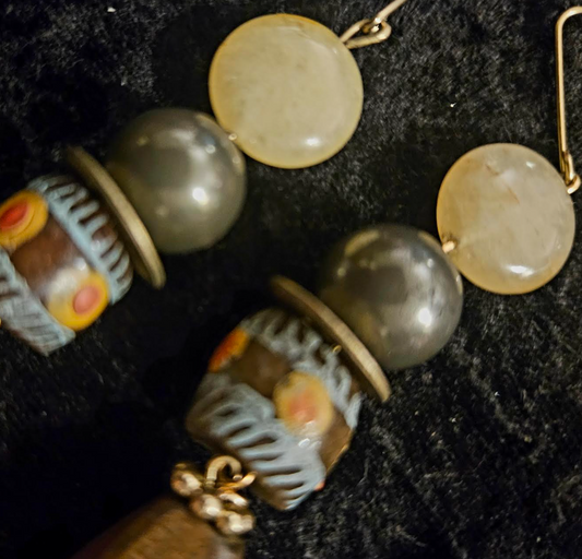 Earth Tone Jasper Wood & Glass Shoulder Dusters Brown Earthy Long