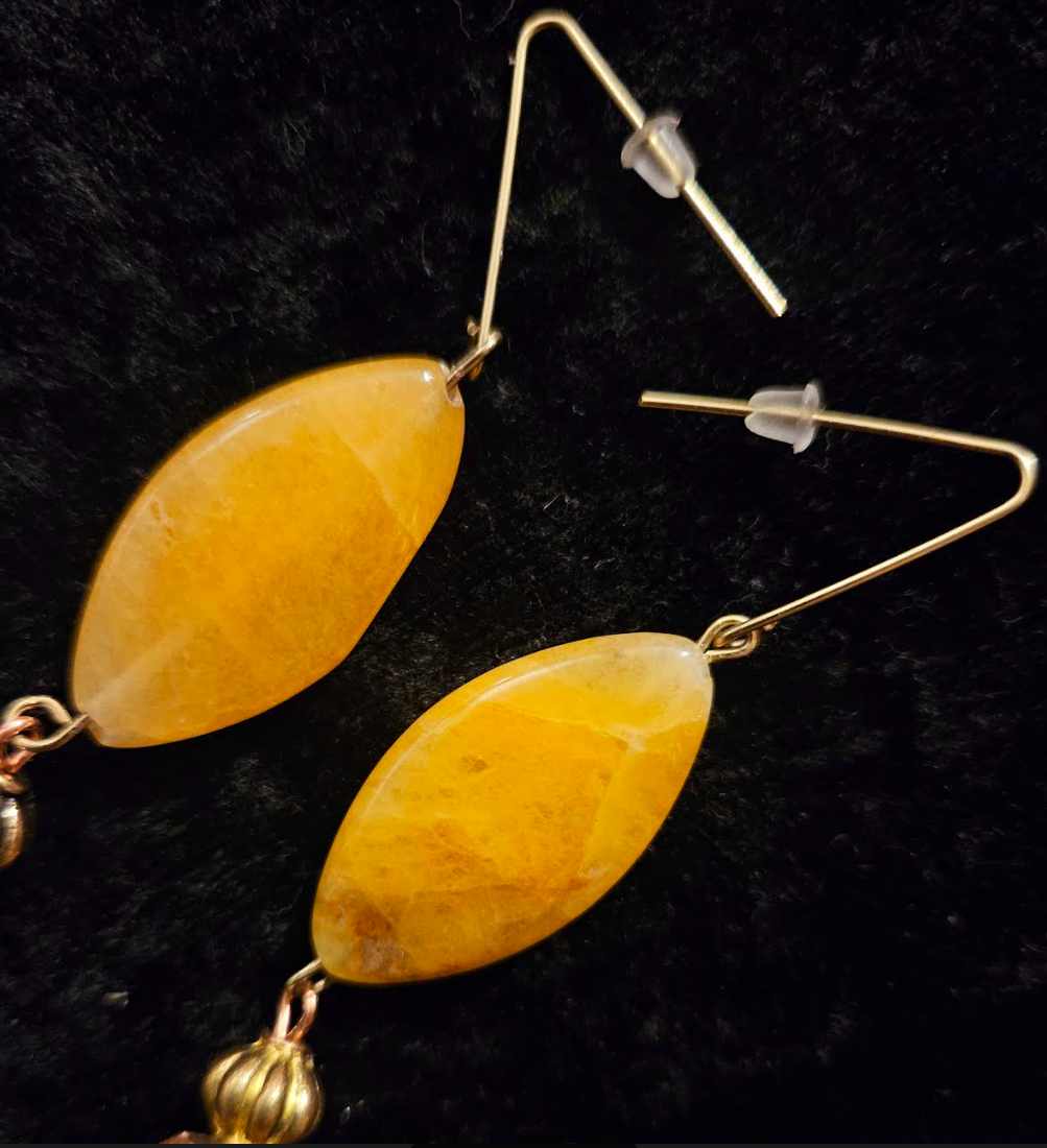 Big Copper Wire Ball & Crystal Drop Pierced Statement Earrings Earth
