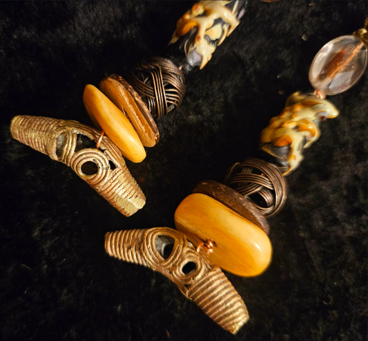 African Tribal Inspired Lost Wax Brass Pierced Statement Earrings Ex