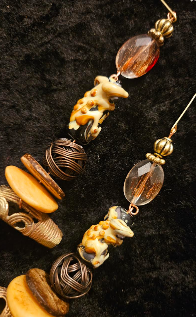 African Tribal Inspired Lost Wax Brass Pierced Statement Earrings Ex