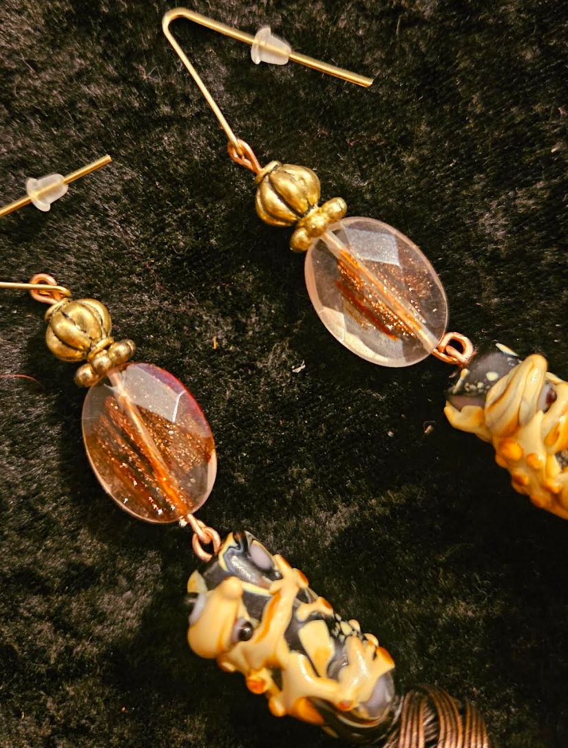 African Tribal Inspired Lost Wax Brass Pierced Statement Earrings Ex