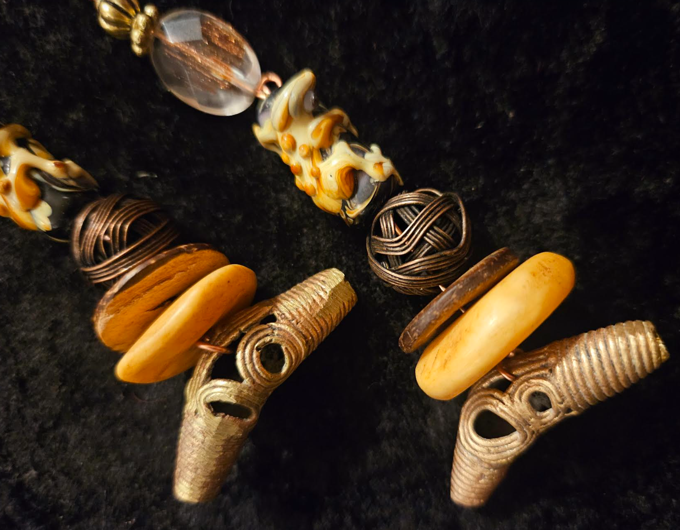 African Tribal Inspired Lost Wax Brass Pierced Statement Earrings Ex