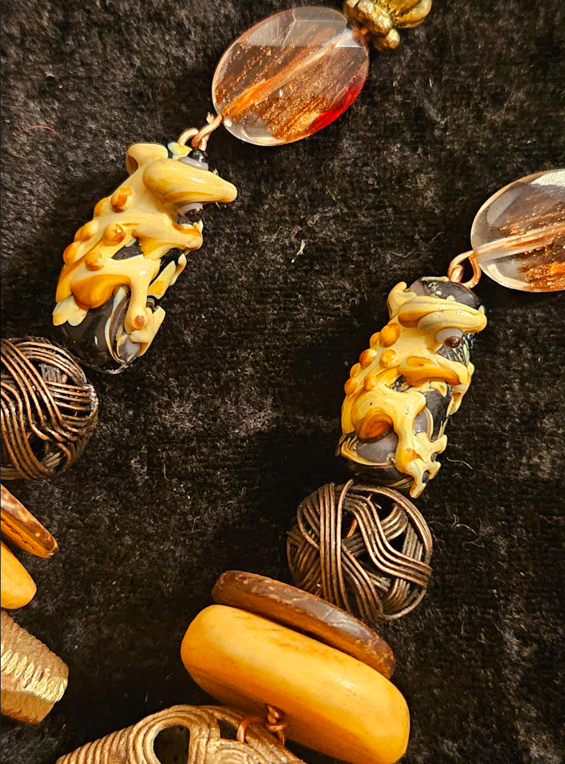 African Tribal Inspired Lost Wax Brass Pierced Statement Earrings Ex