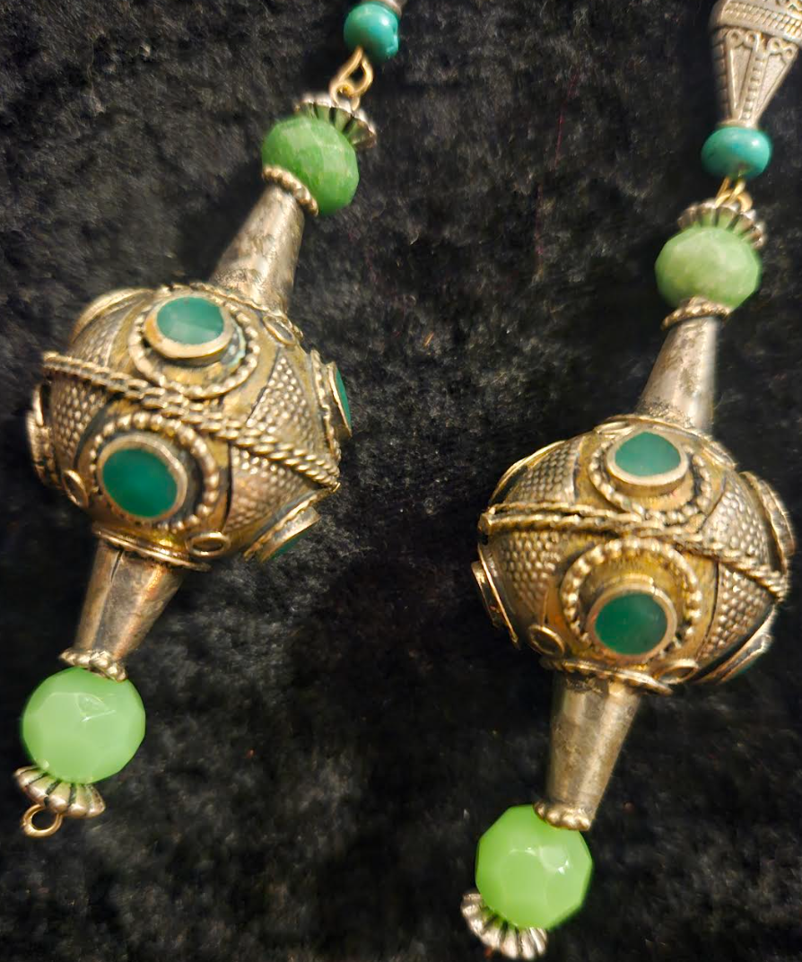 Afghani Pakistani Tribal Beaded Pierced Statement Earrings Silver an