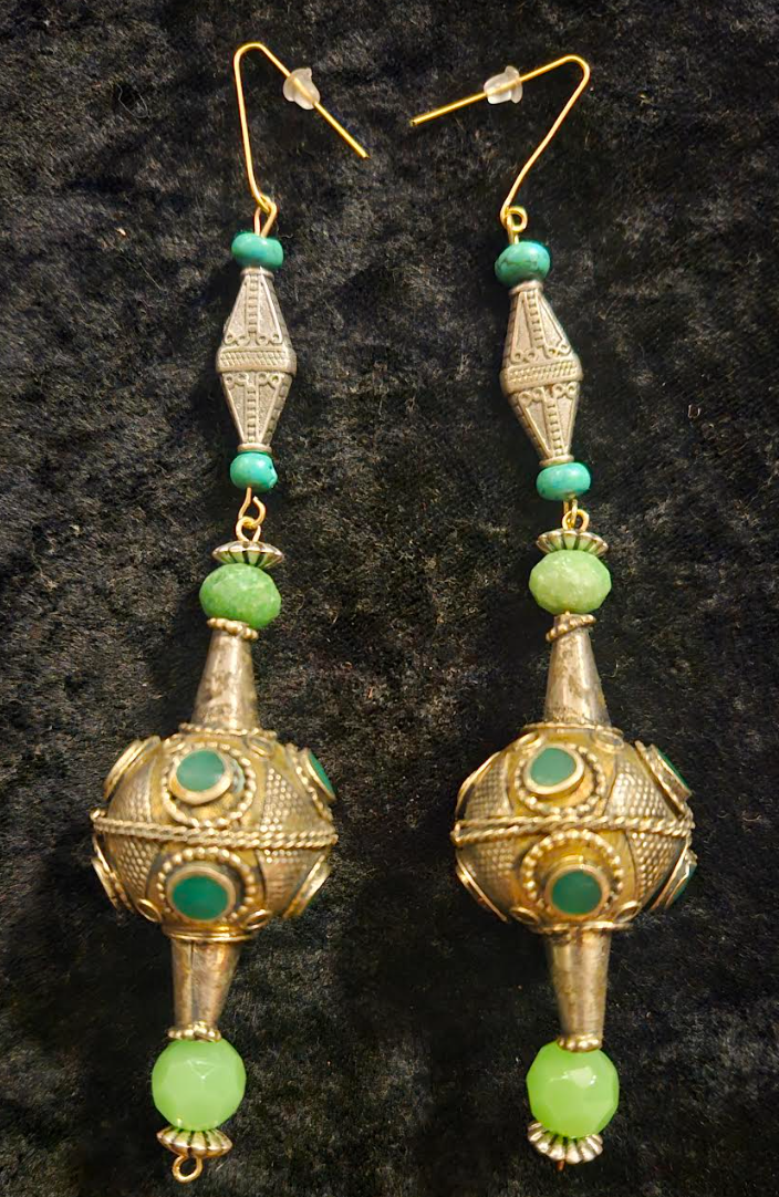 Afghani Pakistani Tribal Beaded Pierced Statement Earrings Silver an