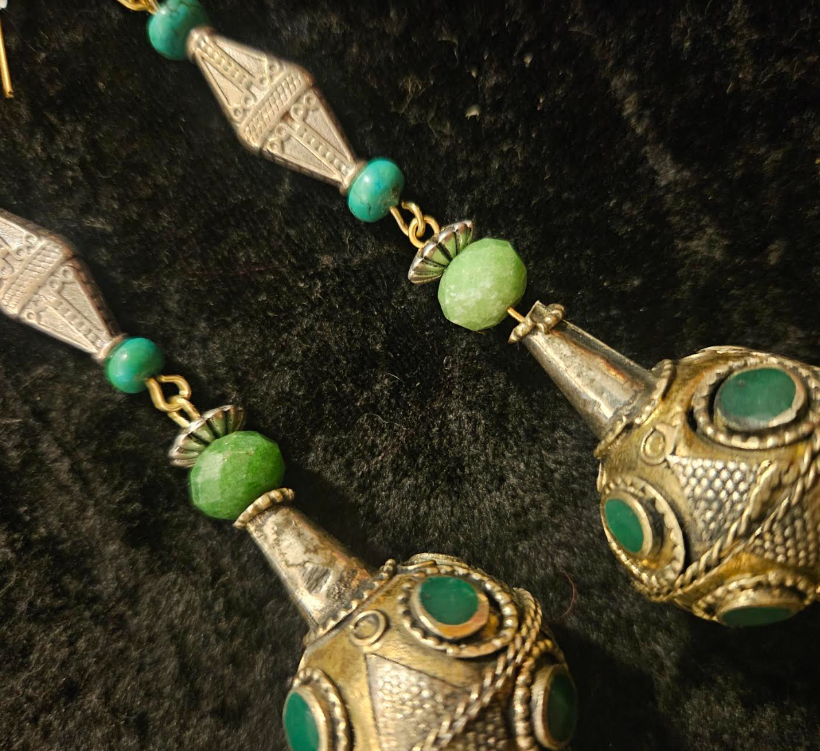 Afghani Pakistani Tribal Beaded Pierced Statement Earrings Silver an