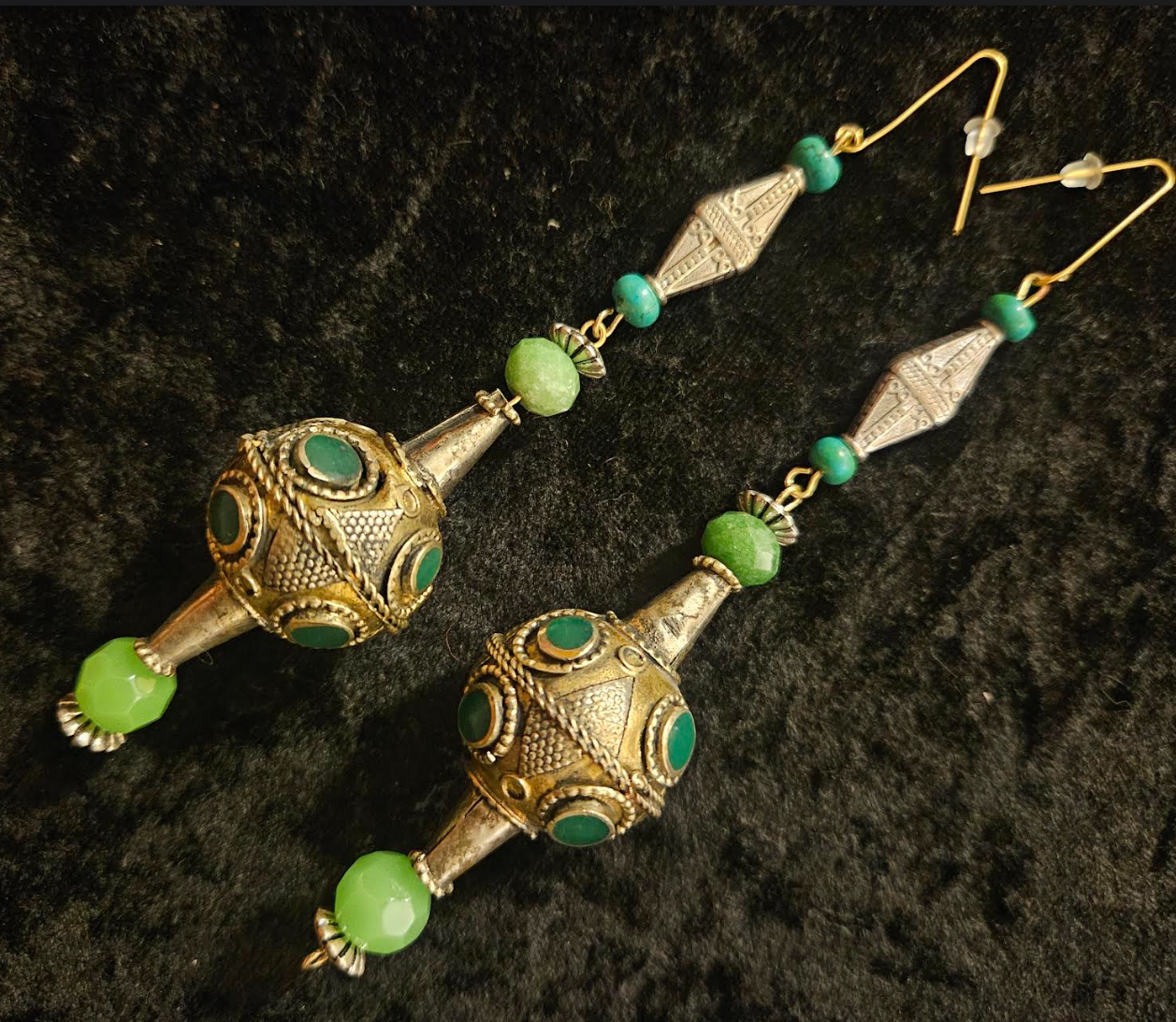 Afghani Pakistani Tribal Beaded Pierced Statement Earrings Silver an